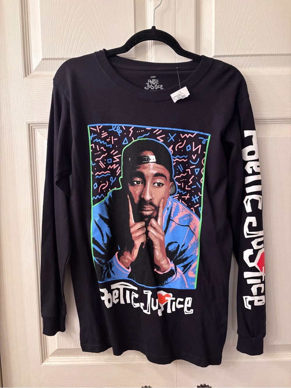 Poetic Justice Men’s Black Crewneck long sleeve with Colorful Tupac Graphic